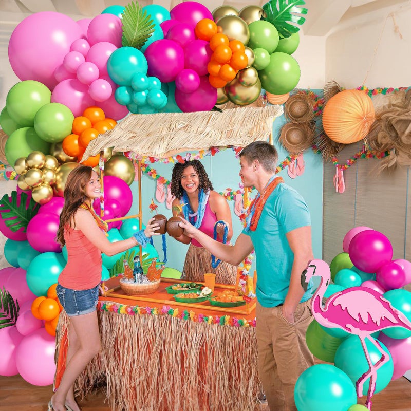 Paeyeq 138pcs Flamingo Tropical Luau Balloons Arch Garland Kit  Olive Green and Hot Pink Orange Gold Hawaiian Balloons for Kids Summer Beach Aloha Pool Birthday Baby Shower Party Decorations Supplies - Image 5